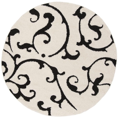 Safavieh 6 ft.-7 in. x 6 ft.-7 in. Shag Power Loomed Round Area Rug; Ivory & Black SG476-1290-7R